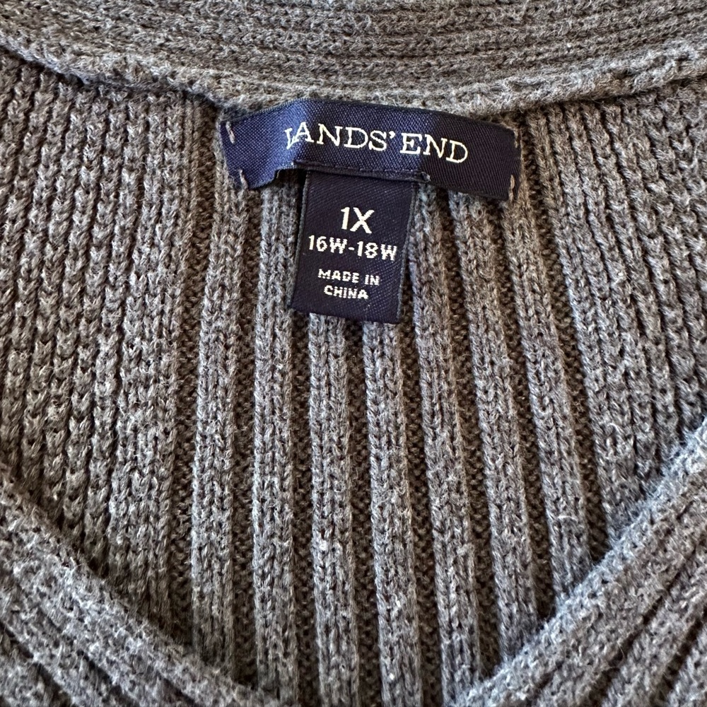 Lands’ End 1X Gray Cotton V-Neck Sweater Oversized Slouchy Preppy Coastal - Picture 6 of 7